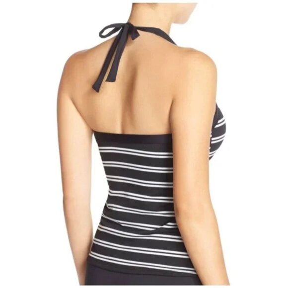 EUC La Blanca Black/White Striped "Dapper Derby" Halter Tankini Size 12 (36-38C) - Picture 2 of 8